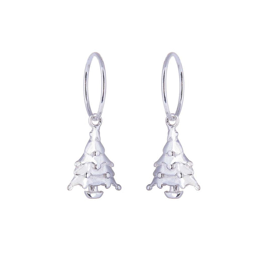 Boucles d'oreilles créoles en argent sterling avec breloque sapin de Noël de 12 mm