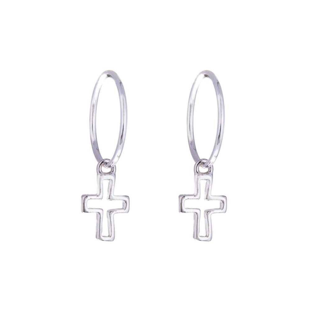 Boucles d'oreilles créoles en argent sterling avec breloques en forme de croix de 12 mm