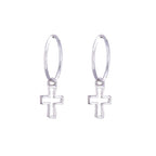 Boucles d'oreilles créoles en argent sterling avec breloques en forme de croix de 12 mm