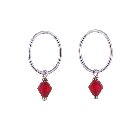 Boucles d'oreilles créoles en argent sterling avec perles de cristal CZ rouges de 12 mm