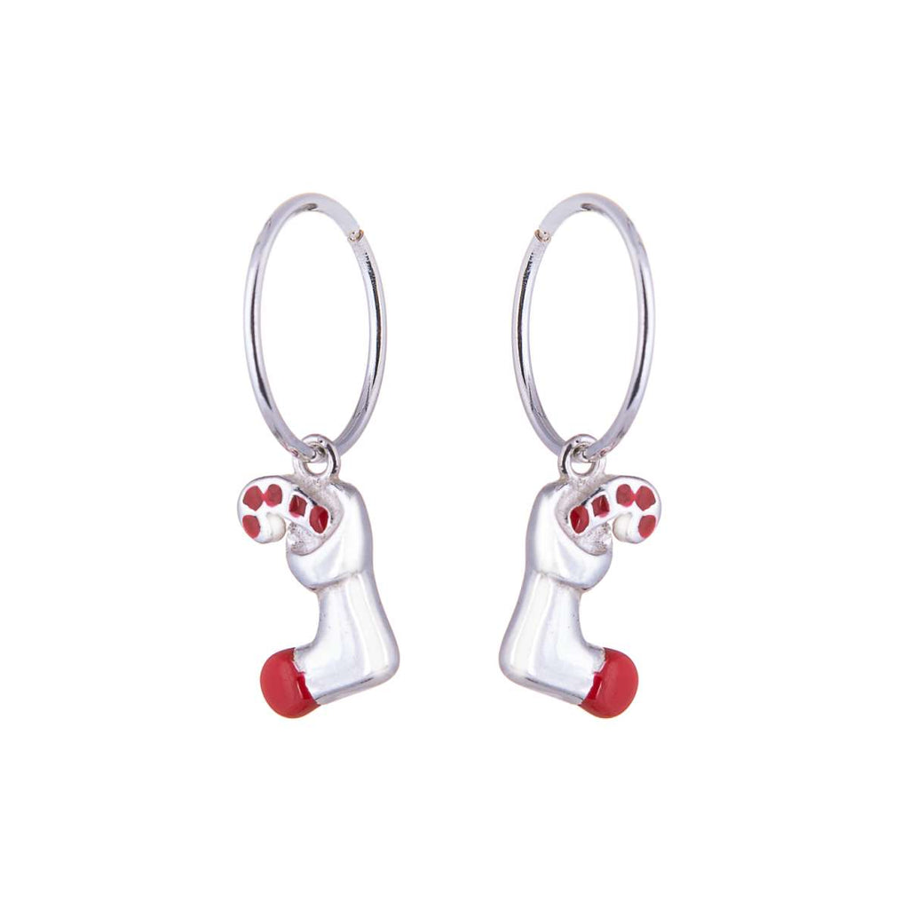 Boucles d'oreilles créoles en argent sterling avec breloques en forme de bas et de canne à sucre, 12 mm