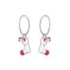 Boucles d'oreilles créoles en argent sterling avec breloques en forme de bas et de canne à sucre, 12 mm