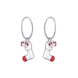Boucles d'oreilles créoles en argent sterling avec breloques en forme de bas et de canne à sucre, 12 mm