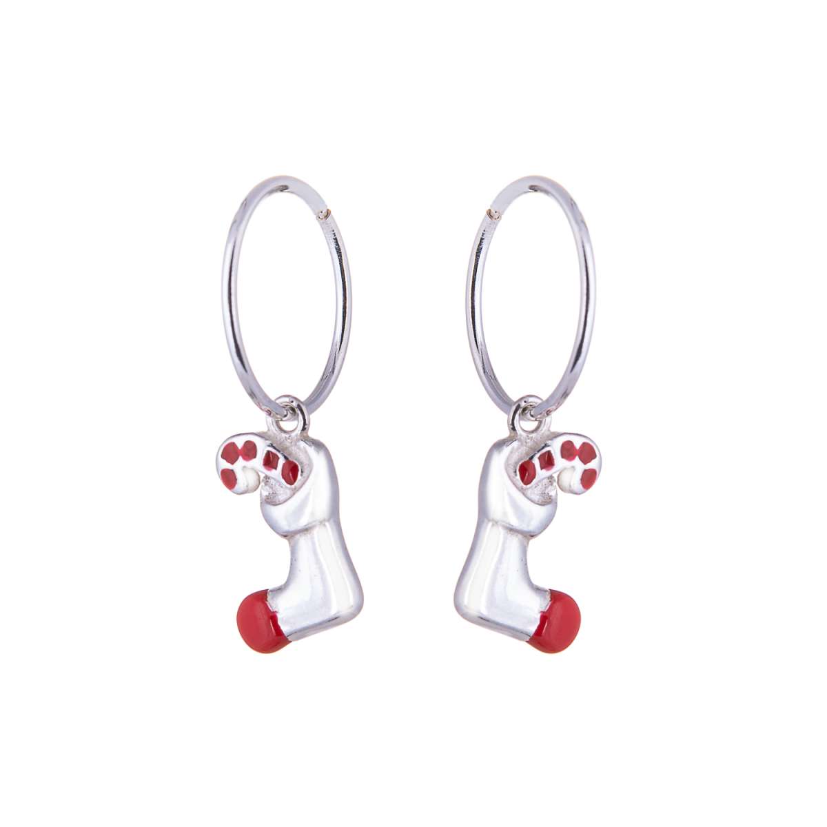 Boucles d'oreilles créoles en argent sterling avec breloques en forme de bas et de canne à sucre, 12 mm