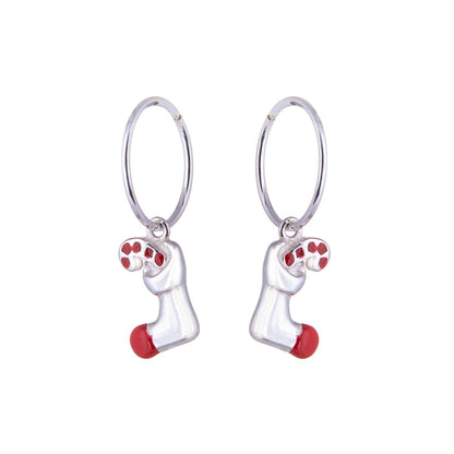 Boucles d'oreilles créoles en argent sterling avec breloques en forme de bas et de canne à sucre, 12 mm