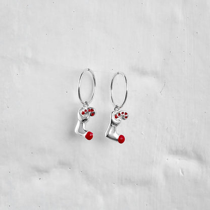 Boucles d'oreilles créoles en argent sterling avec breloques en forme de bas et de canne à sucre, 12 mm
