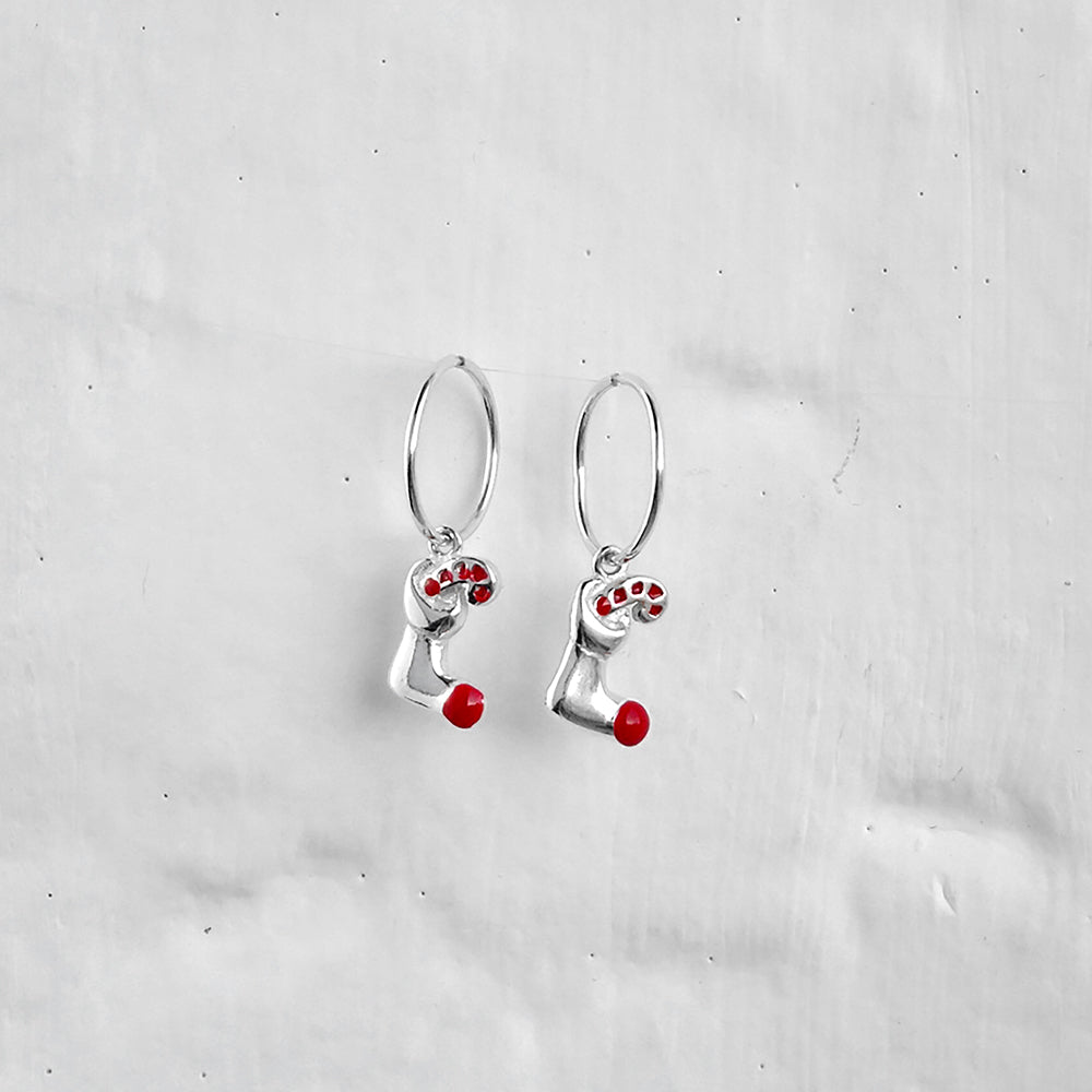 Boucles d'oreilles créoles en argent sterling avec breloques en forme de bas et de canne à sucre, 12 mm