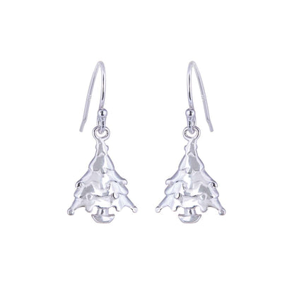 Boucles d'oreilles hameçon en argent sterling en forme de sapin de Noël