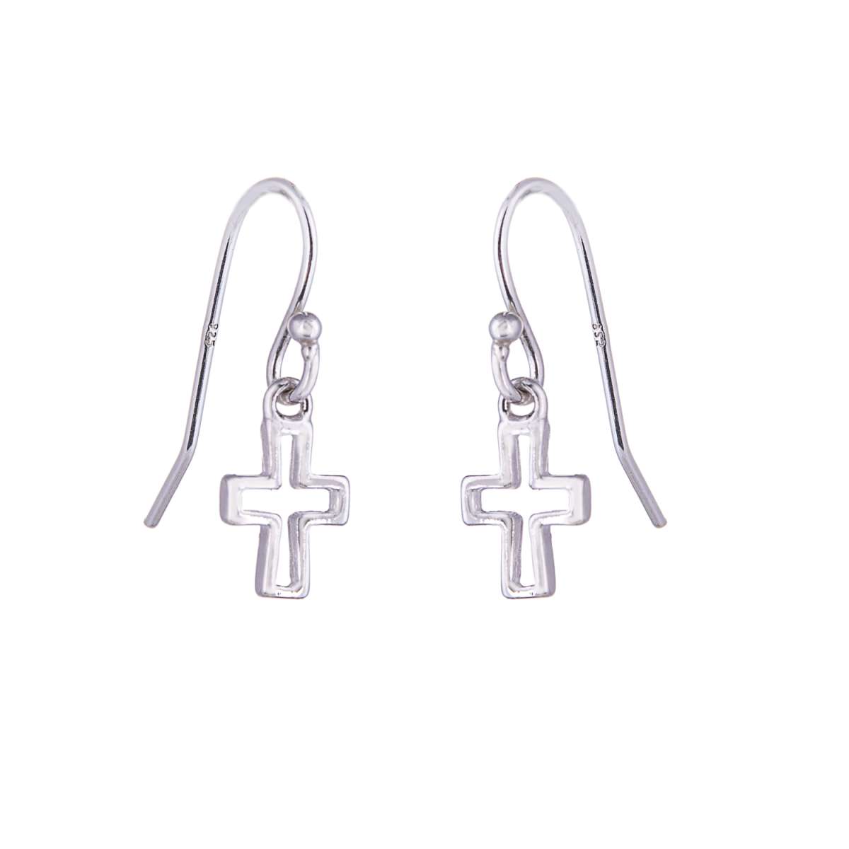 Boucles d'oreilles en argent sterling avec breloque en forme de croix et hameçon