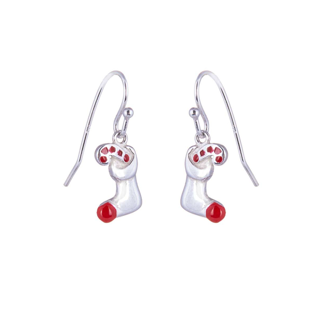 Boucles d'oreilles en argent sterling avec breloques en forme de chaussette et de canne à sucre