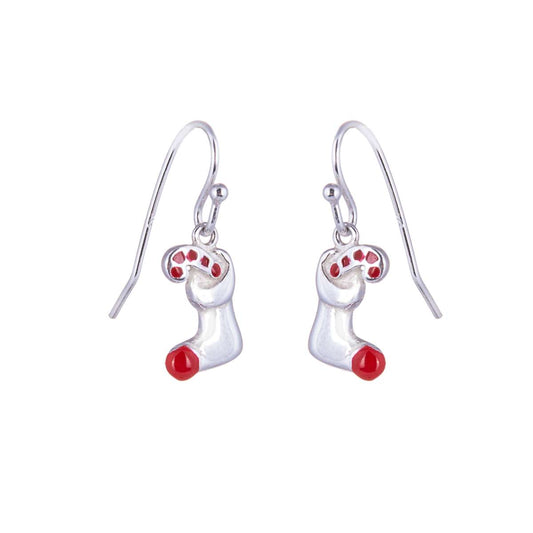 Boucles d'oreilles en argent sterling avec breloques en forme de chaussette et de canne à sucre