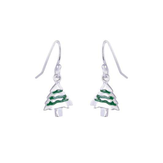 Boucles d'oreilles en argent sterling avec breloque en forme de sapin de Noël et hameçon