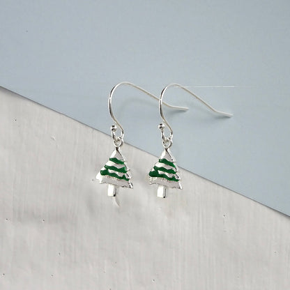 Boucles d'oreilles en argent sterling avec breloque en forme de sapin de Noël et hameçon