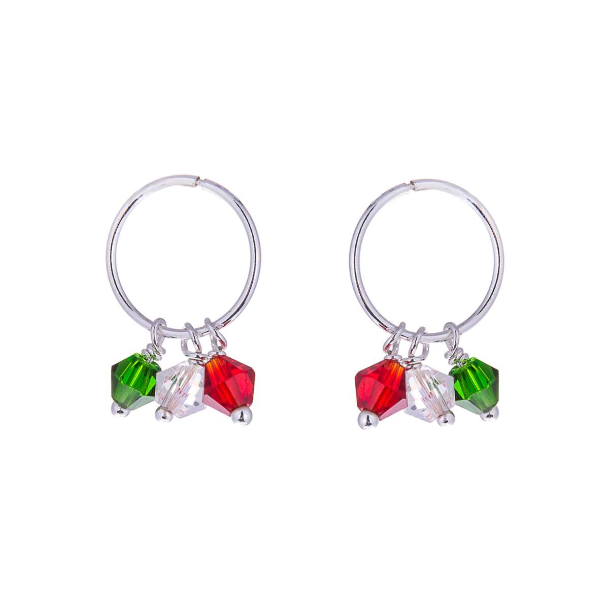 Boucles d'oreilles créoles en argent sterling avec perles multicolores en oxyde de zirconium de 12 mm