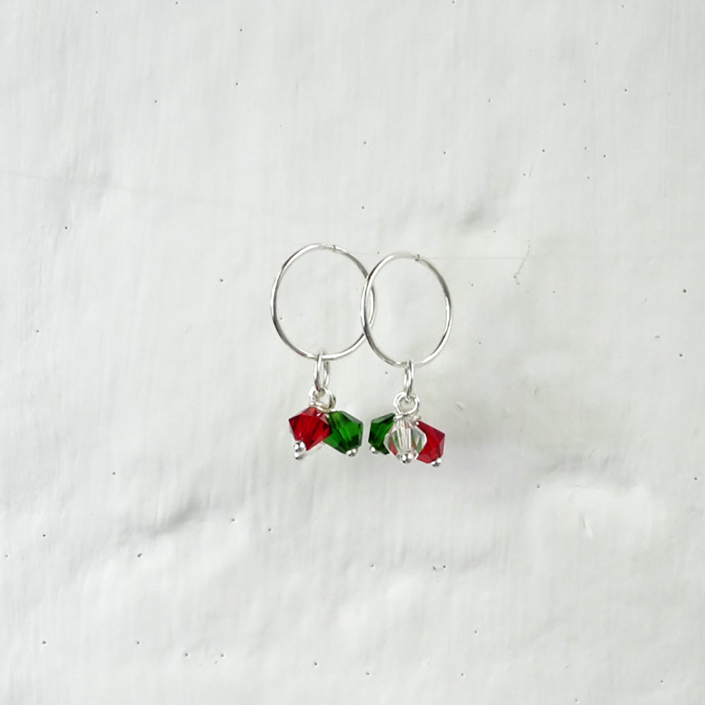 Boucles d'oreilles créoles en argent sterling avec perles multicolores en oxyde de zirconium de 12 mm