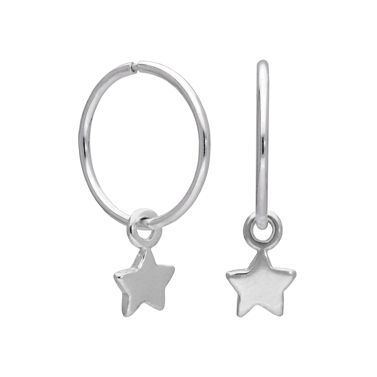 Boucles d'oreilles créoles en argent sterling avec breloques en forme de petite étoile de 12 mm