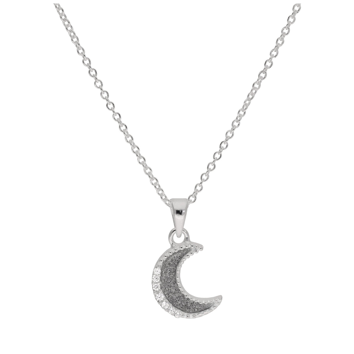 Collier en argent sterling avec lune givrée et zircone cubique transparent - 40 à 81 cm