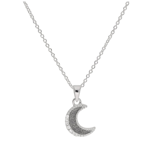 Collier en argent sterling avec lune givrée et zircone cubique transparent - 40 à 81 cm