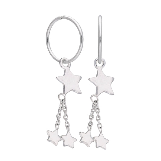 Boucles d'oreilles créoles à breloques multi-étoiles en argent sterling de 12 mm
