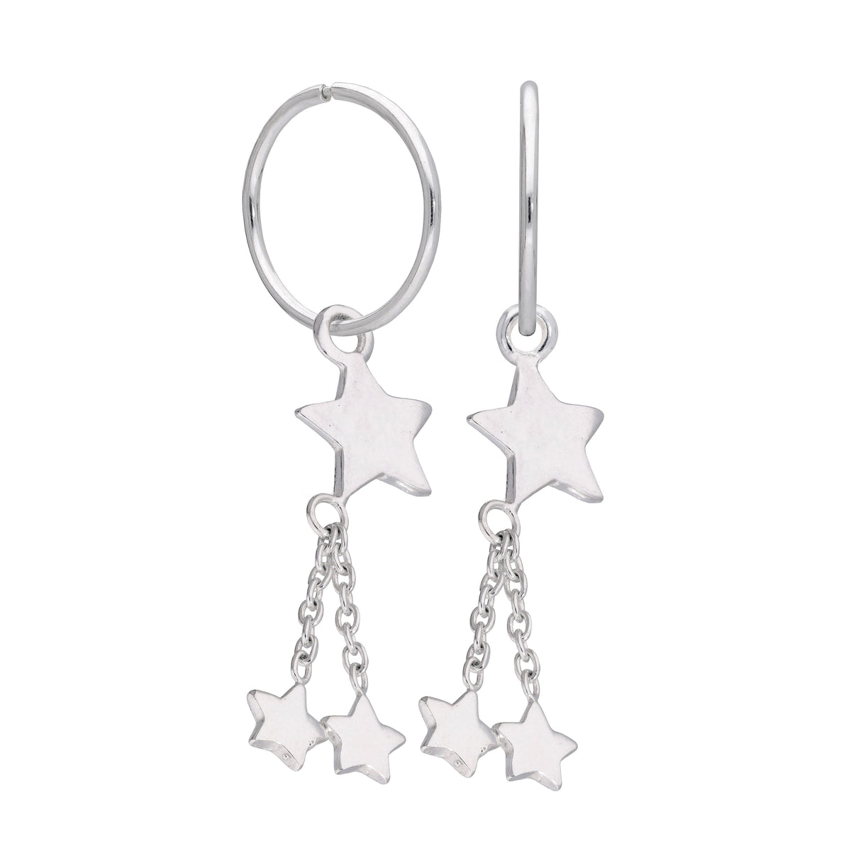 Boucles d'oreilles créoles à breloques multi-étoiles en argent sterling de 12 mm