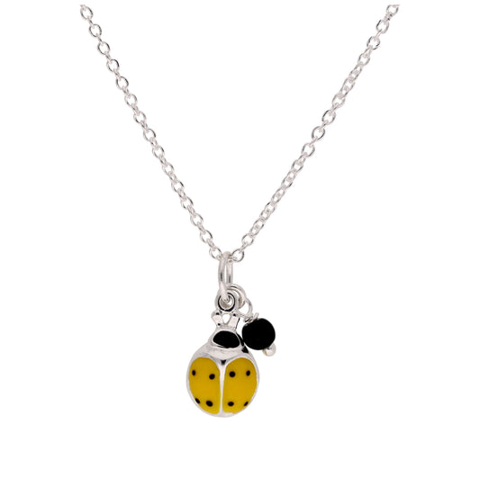 Collier coccinelle en argent sterling et émail jaune - 40 à 81 cm