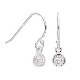 Boucles d'oreilles pendantes rondes en argent sterling avec hameçon et zircones cubiques transparents