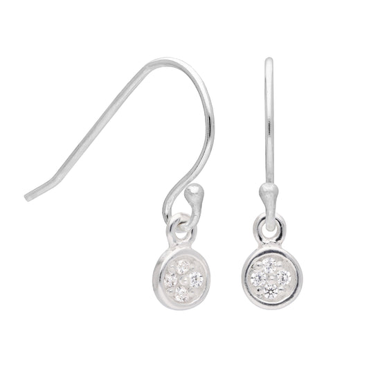 Boucles d'oreilles pendantes rondes en argent sterling avec hameçon et zircones cubiques transparents