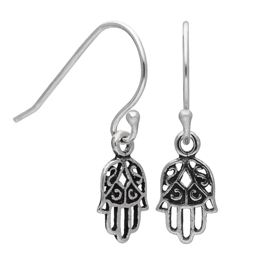 Boucles d'oreilles crochet en argent sterling avec main de Fatima