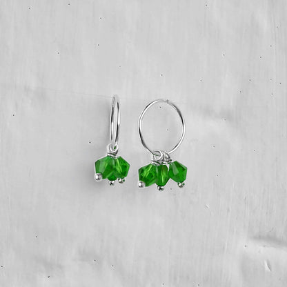 Boucles d'oreilles créoles triples en argent sterling et cristal vert de 12 mm