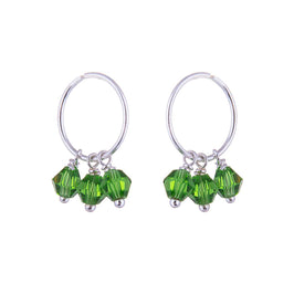 Boucles d'oreilles créoles triples en argent sterling et cristal vert de 12 mm