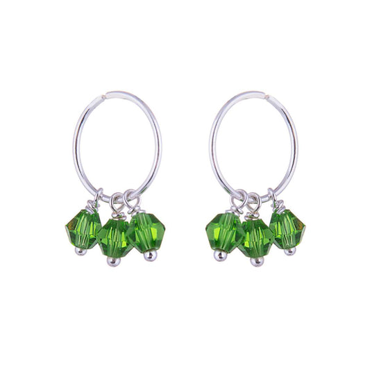 Boucles d'oreilles créoles triples en argent sterling et cristal vert de 12 mm