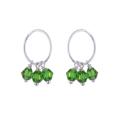 Boucles d'oreilles créoles triples en argent sterling et cristal vert de 12 mm