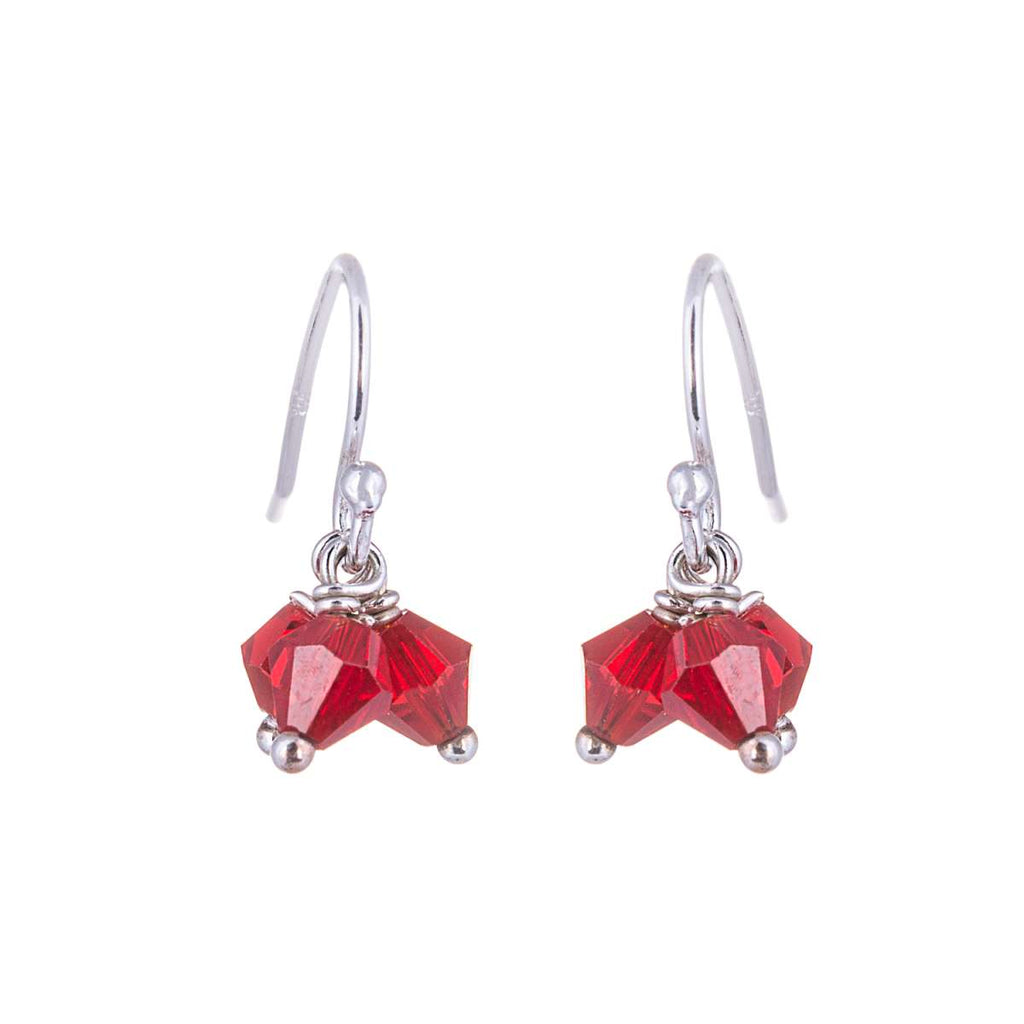 Boucles d'oreilles triple crochet en argent sterling avec perles en oxyde de zirconium rouge