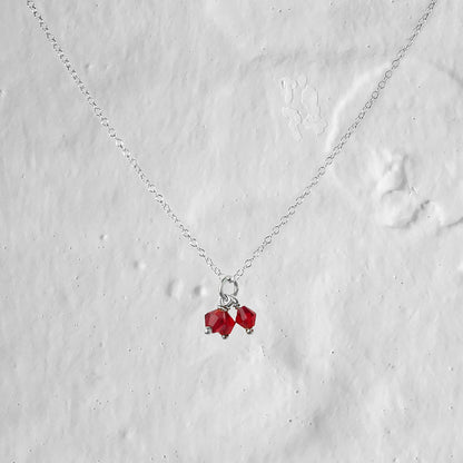 Collier triple perles en argent sterling et zircones cubiques rouges - 14 à 22 pouces