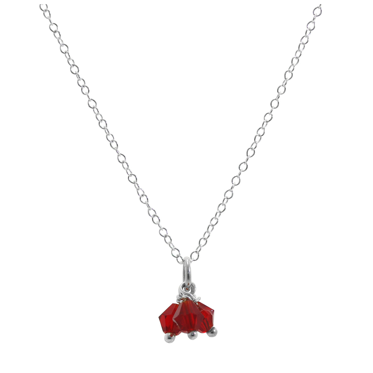 Collier triple perles en argent sterling et zircones cubiques rouges - 35 à 55 cm