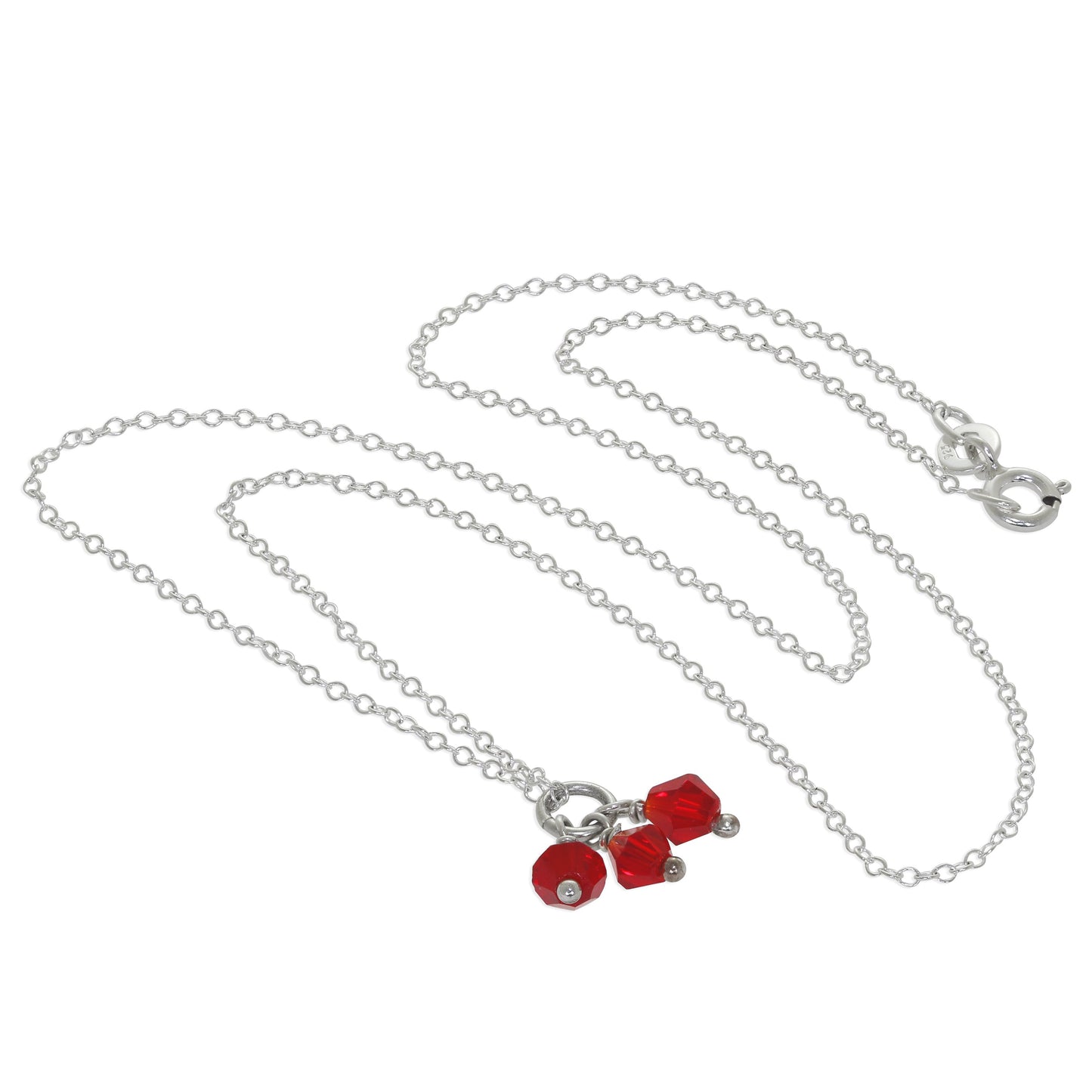 Collier triple perles en argent sterling et zircones cubiques rouges - 14 à 22 pouces