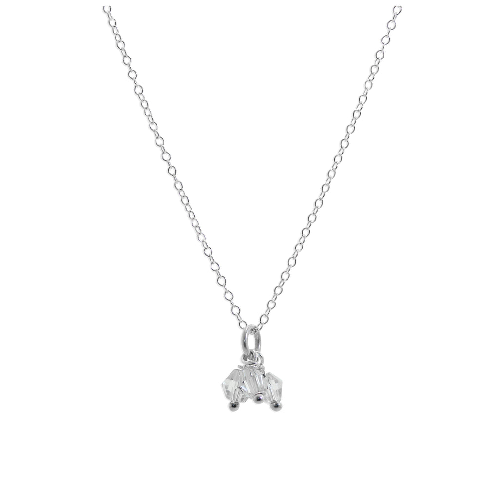 Collier triple perles en argent sterling et cristal transparent de 35 à 55 cm
