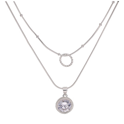 Collier en argent sterling avec double couche de zircons cubiques et anneau torsadé