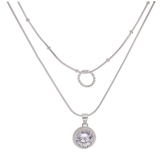 Collier en argent sterling avec double couche de zircons cubiques et anneau torsadé