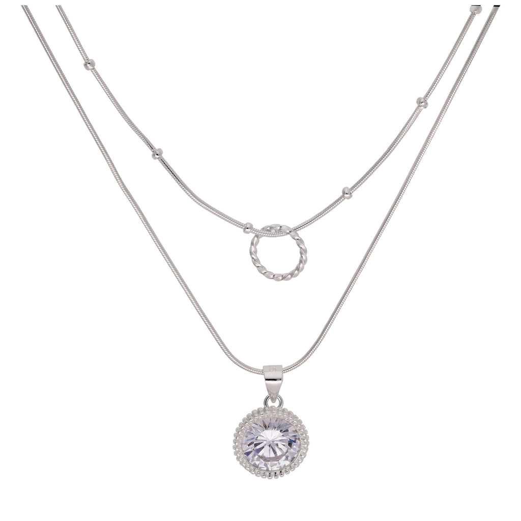 Collier en argent sterling avec double couche de zircons cubiques et anneau torsadé