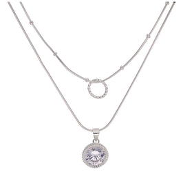 Collier en argent sterling avec double couche de zircons cubiques et anneau torsadé