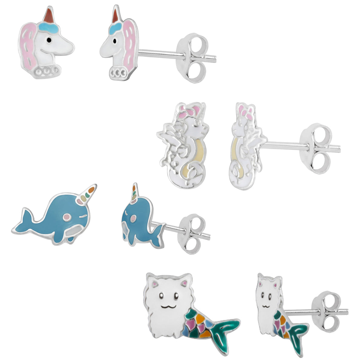 Boucles d'oreilles à tige en argent sterling avec animaux mythiques
