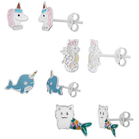 Boucles d'oreilles à tige en argent sterling avec animaux mythiques