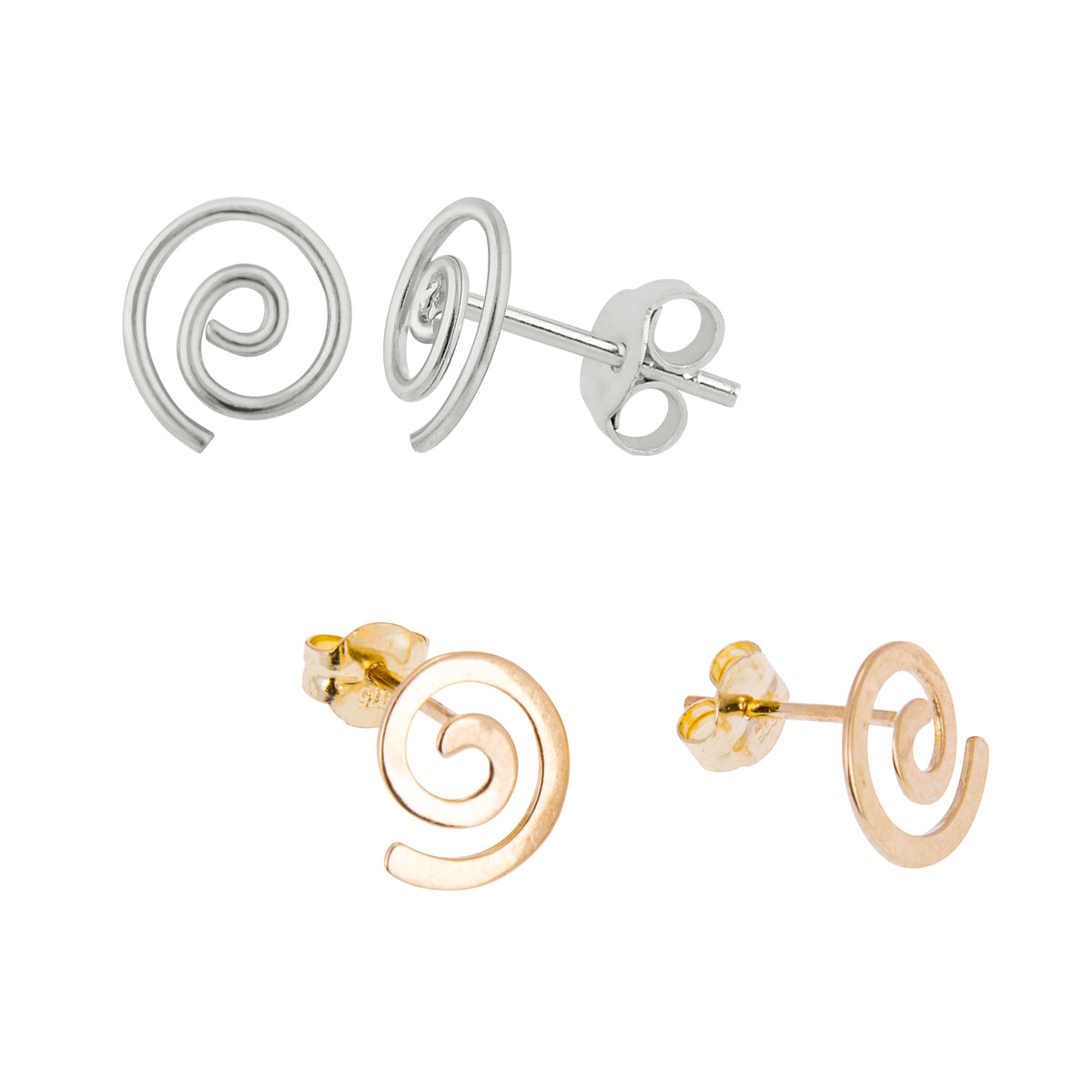 Ensemble de boucles d'oreilles à tige spirales en or 9 carats et argent sterling
