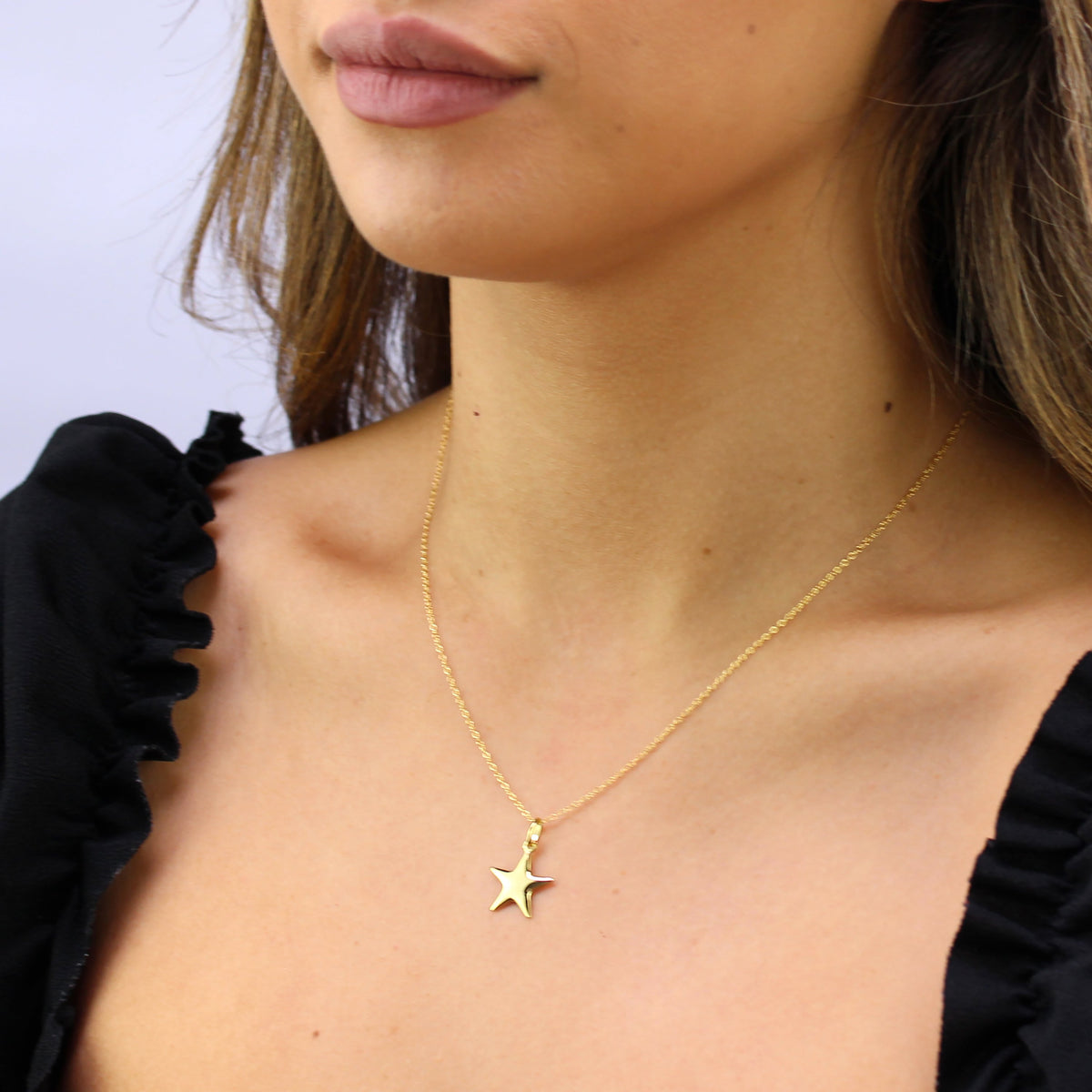 Collier étoile en argent sterling plaqué or - 40 à 55 cm