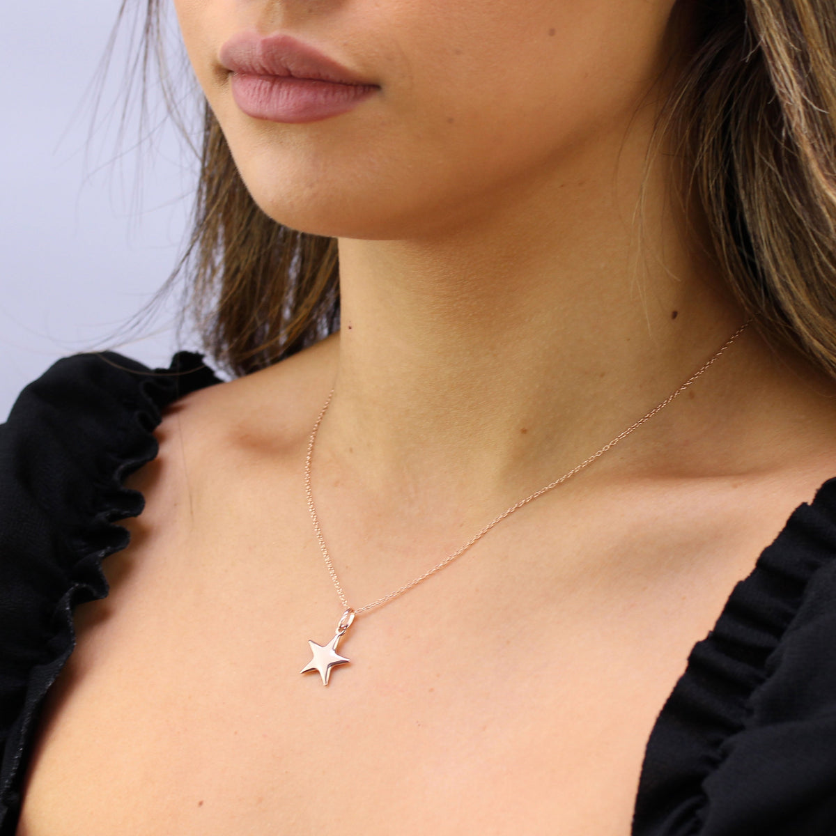 Collier étoile en argent sterling plaqué or rose - 35 à 55 cm