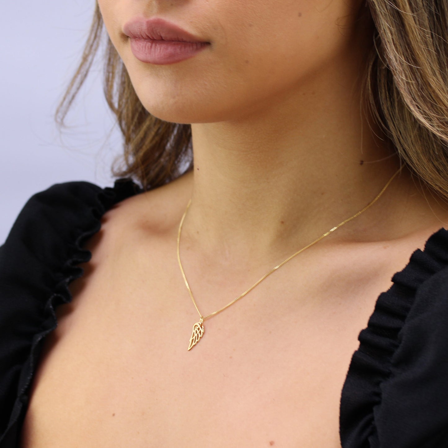 Collier aile d'ange ouverte en argent sterling plaqué or - 14 à 32 pouces