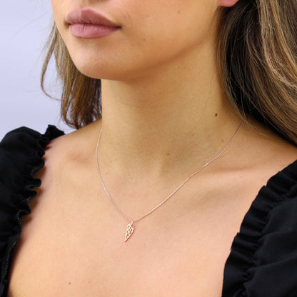 Aile d'ange ouverte en argent sterling plaqué or rose de 14 à 32 pouces