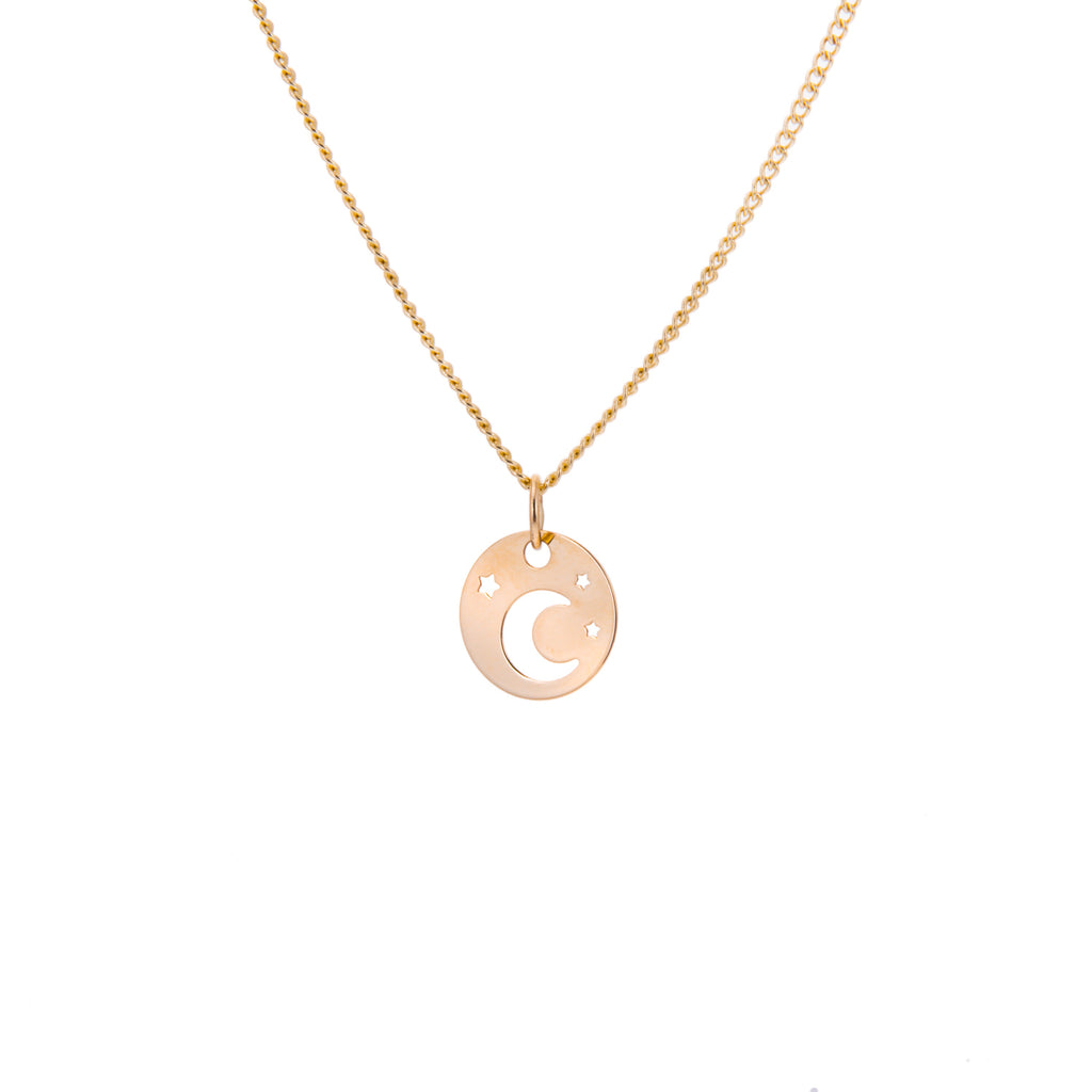 Collier plat lune et étoile en or 9 carats - 40 à 45 cm