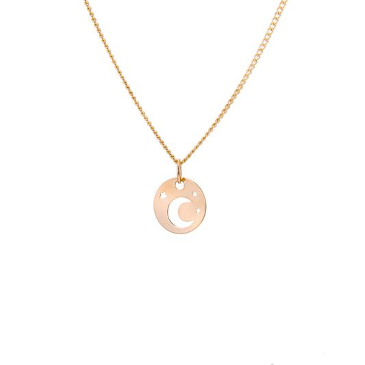 Collier plat lune et étoile en or 9 carats - 40 à 45 cm